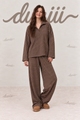 Duniii Striped V-Neck Long Sleeve Lounge Set