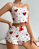 Duniii Heart Print Lettuce-Trim Cami & Shorts Pajama Set