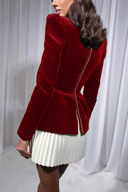 Velvet Square Neck Mini Dress with Pearl Back Detail