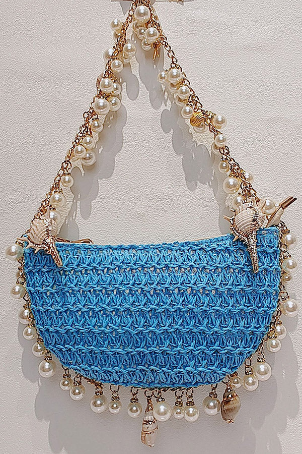 Pearl Conch Shell Half-Moon Bag with Chain Strap