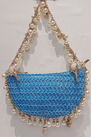 Pearl Conch Shell Half-Moon Bag with Chain Strap
