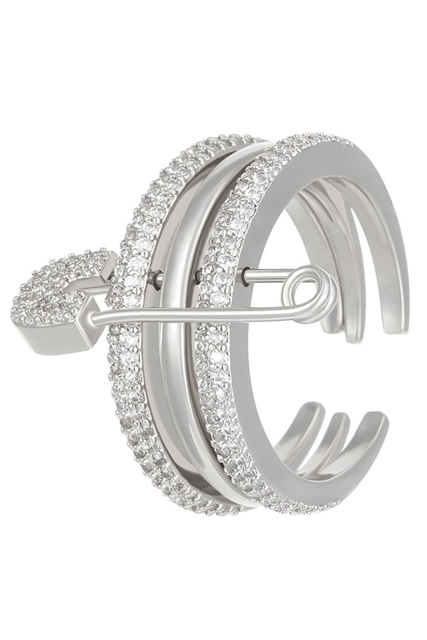 Bague ouverte géométrique tricolore avec broche amovible