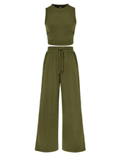 Sleeveless Knit Wide-Leg Lounge Set