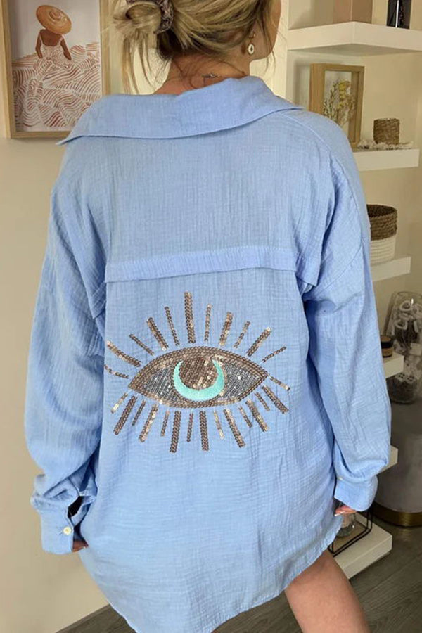 Linen Blend Sequin Oversized Shirt | Vacation Cover-Up