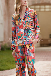 Cat Print Long Sleeve Two-Piece Set – Casual Lounge Outfit