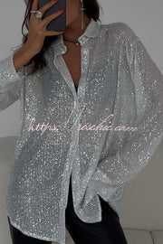 Chemise ample à manches longues et revers à paillettes pour tenue de fête