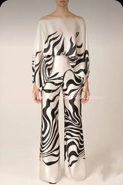 Satin Off Shoulder Dolman Sleeve Top & Wide Leg Pants Set