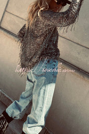 Sequin Tassel Long Sleeve Loose Party Top