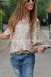 Women's Sequin Loose T-Shirt for Party & Casual Wear