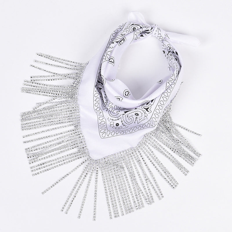 Retro Diamond Tassel Square Scarf – Polyester Accessory