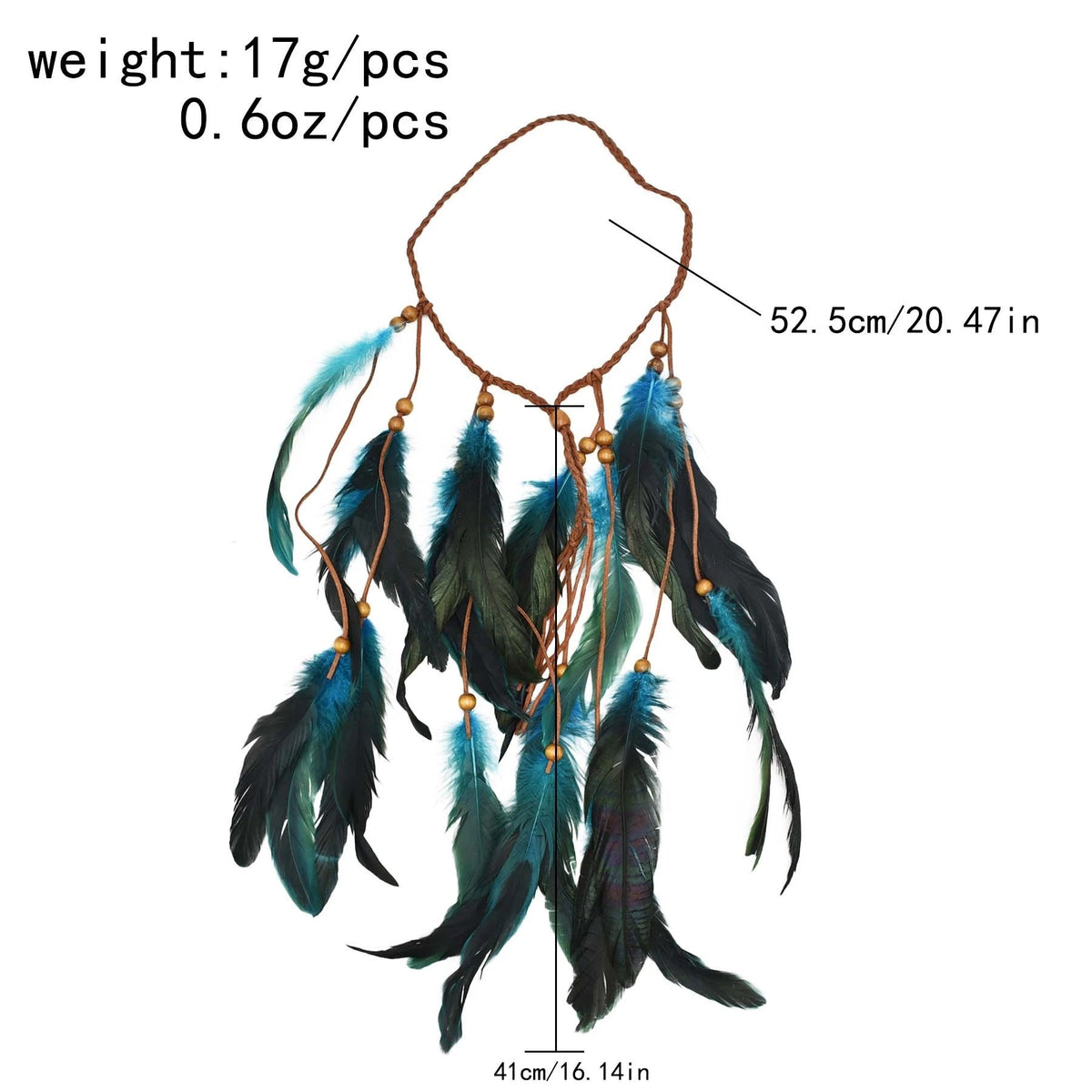 Bohemian Handwoven Rope & Wood Bead Feather Headband