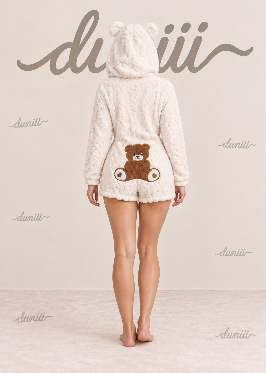 Duniii Original Teddy Bear Plush Hooded Romper