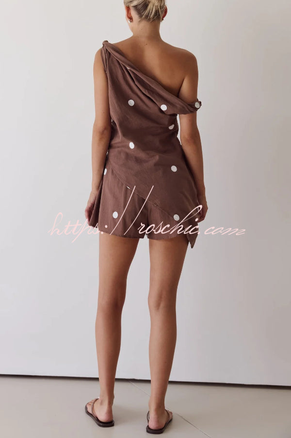 Printed Off-Shoulder Top & Elastic Waist Shorts Set