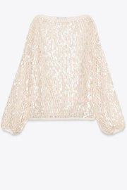 Sequin Knit Balloon Sleeve Cover-Up Top | Loose Wide Neck