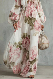 Floral Print Off-Shoulder Maxi Dress with Elastic Waist