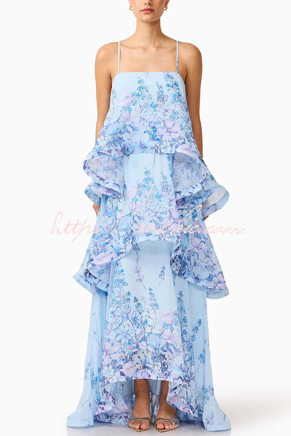 Floral Print Georgette Tiered Maxi Dress – Square Neck