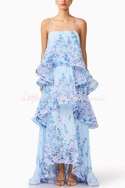 Floral Print Georgette Tiered Maxi Dress – Square Neck