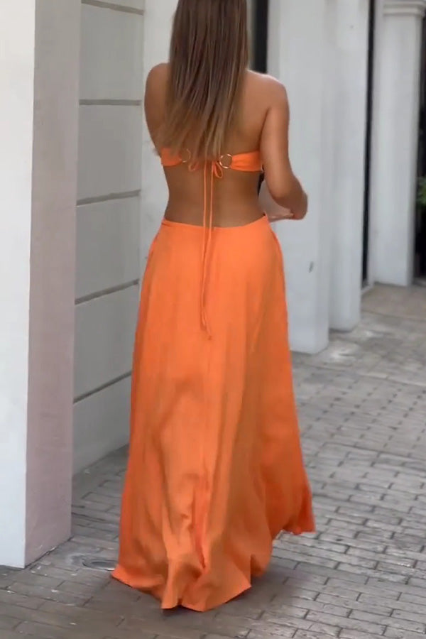 Halter Neck Backless Maxi Dress – Sleeveless Vacation Wear