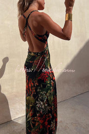 Tropical Print Cutout Back Maxi Dress – Vacation Stretch