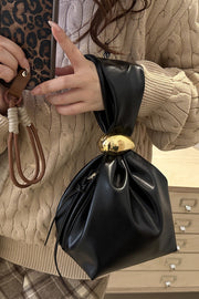 Retro Pleated Bucket Bag with Zipper Closure