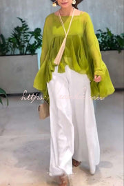 Chiffon Ruffle Batwing Top & Loose Pants Set – Vacation