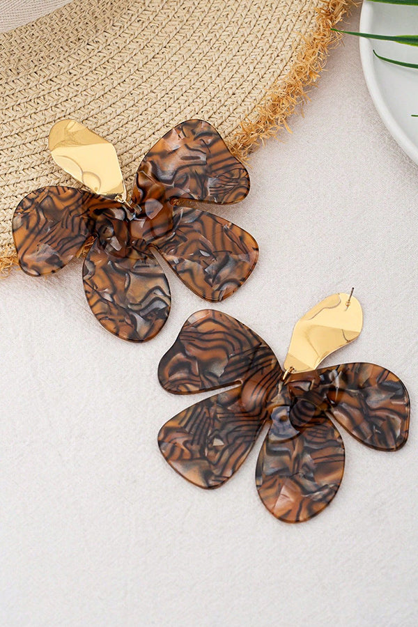 Acrylic Leopard Petal Flower Stud Earrings