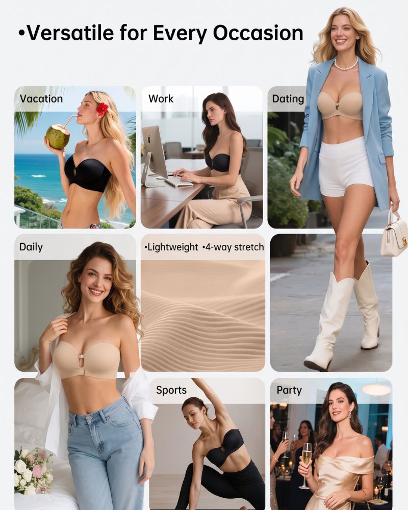 Front-Closure Strapless Push-Up Bra