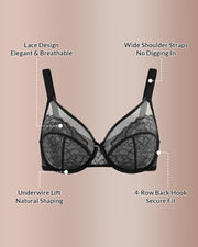 Floral Lace Underwire Bra for Full Bust Support