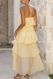 Chiffon Halter Neck Ruffle Maxi Dress – Loose Fit