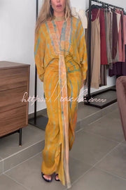 Printed V-Neck High-Waisted Maxi Dress – Loose Fit