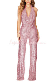 Sequin Halter Wide Leg Jumpsuit – Party Wear