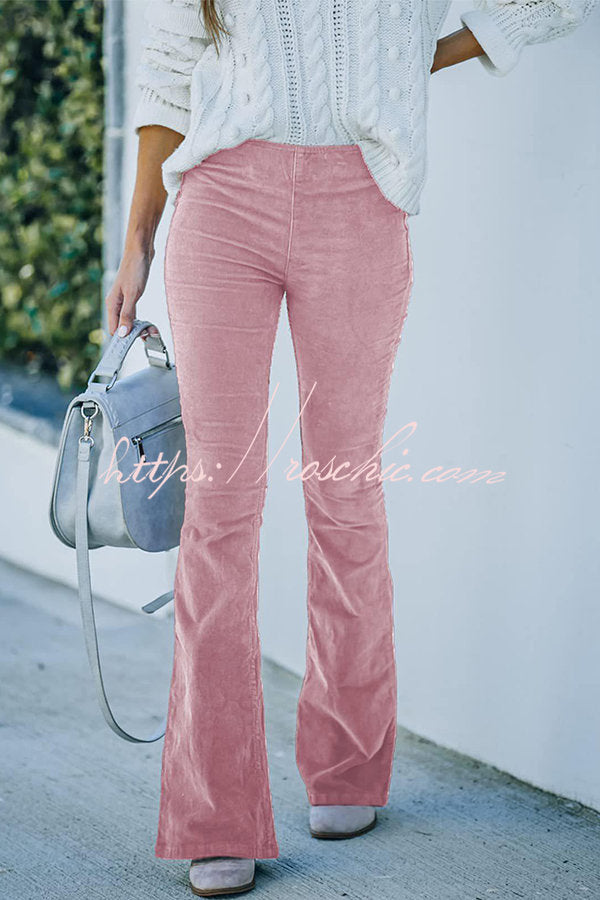 Women's Corduroy Bell Bottom Pants with Elastic Waist