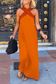 Sleeveless Off-Shoulder Backless Loose Maxi Dress