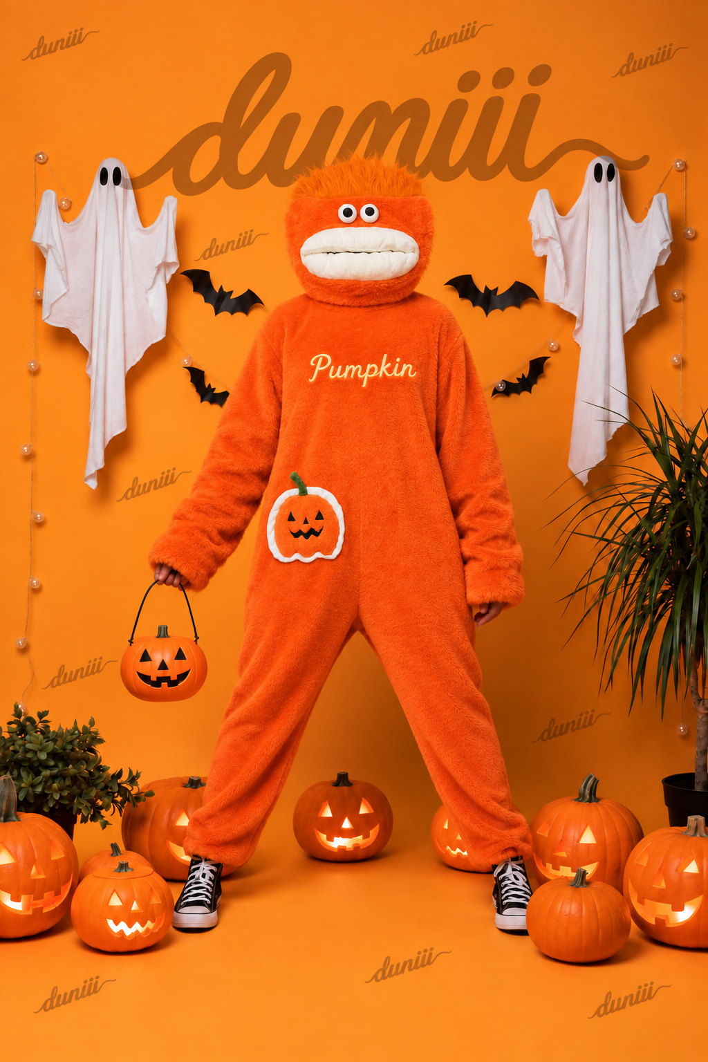 Duniii Monster Character Onesie with Contrast Pocket