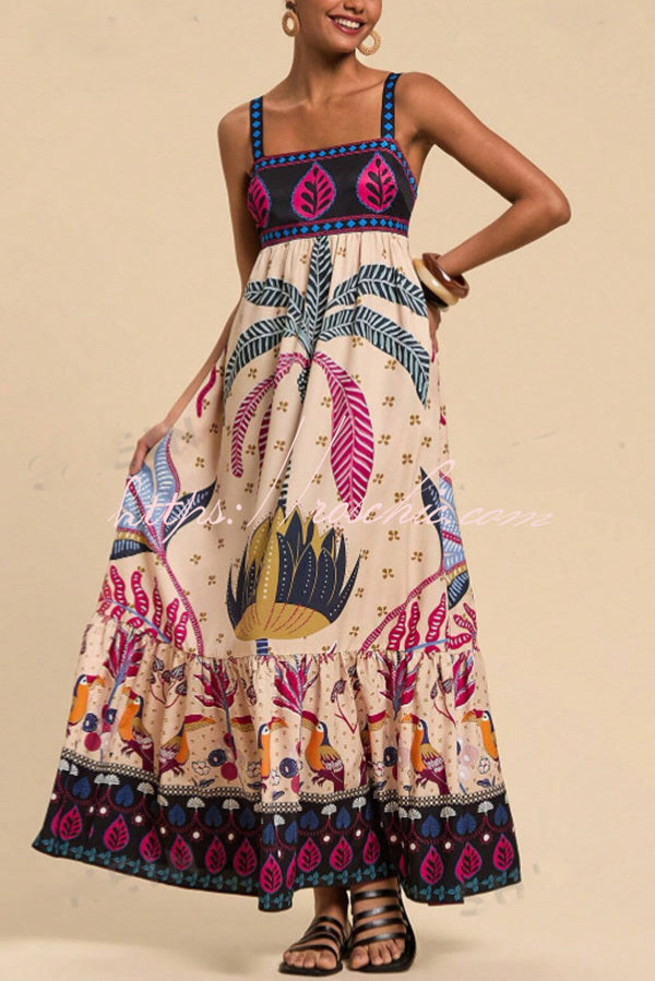 Tropical Print Backless Maxi Dress – Vacation Resort Wear