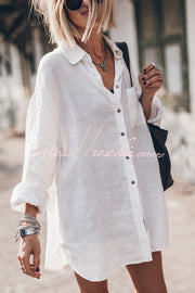 Chemise surdimensionnée à manches longues en mélange de lin avec poches