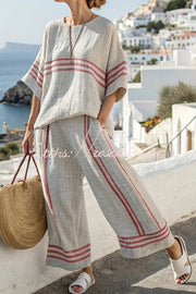 Linen Blend Printed Half Sleeve Top & Loose Pants Set
