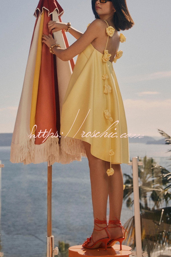 3D Rose Drape Strap A-Line Mini Dress