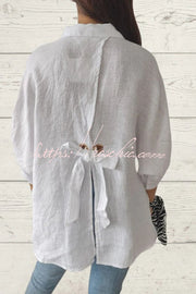 Linen Blend Tie-Back Loose Shirt Top | 3/4 Sleeve