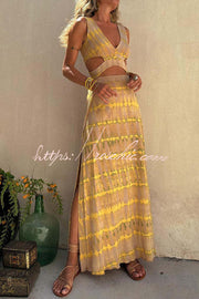 Tie-Dye Print Cutout Maxi Dress with Slit