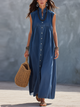 Indigo Washed Denim Shirt Maxikjole | Boho stil