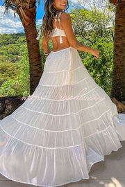 Robe longue en mousseline à pois avec bretelles à pampilles en crochet