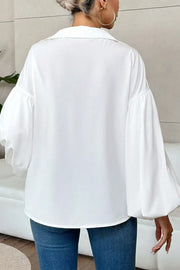 Polka Dot Puff Sleeve Collared Loose Blouse