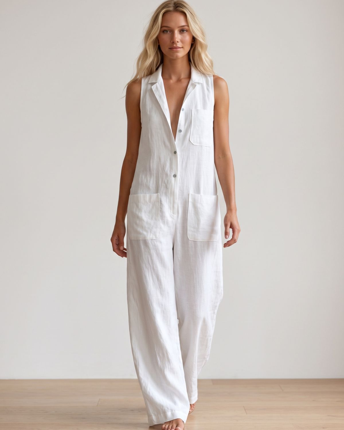 Breathable Linen Sleeveless Jumpsuit