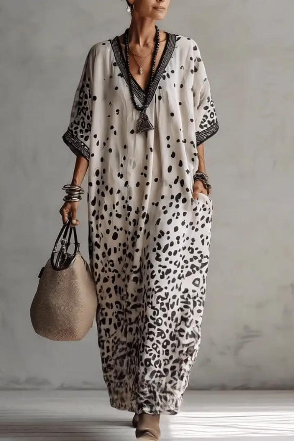 Printed V-Neck Maxi Dress – Loose Fit Vacation Dress