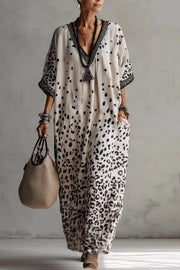 Printed V-Neck Maxi Dress – Loose Fit Vacation Dress