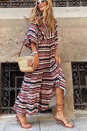 Puff Sleeve Tiered Midi Dress for Vacation Wear