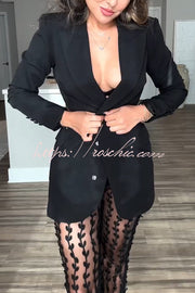Women's Backless Lapel Blazer – Loose Fit Long Sleeve Coat