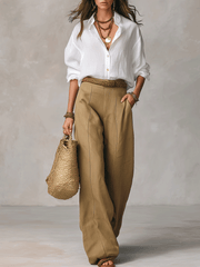 Women's Linen Long Sleeve Blouse in White – Relaxed Boho Fit