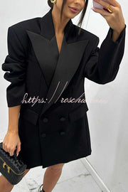 Satin Lapel Oversized Blazer – Long Sleeve Office Jacket